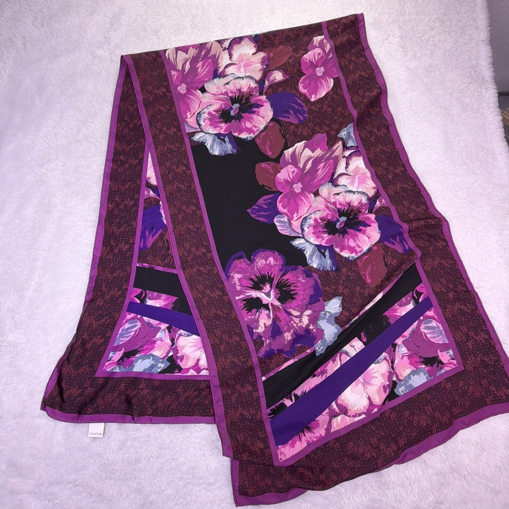 White House Black Market Viola Oblong Scarf Cabernet Purple Floral NWT $80